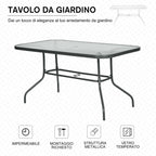 Garden Table with Umbrella Hole, Outdoor Furniture in Metal and Glass 140x80x70cm Grey - Borge' Group Limited