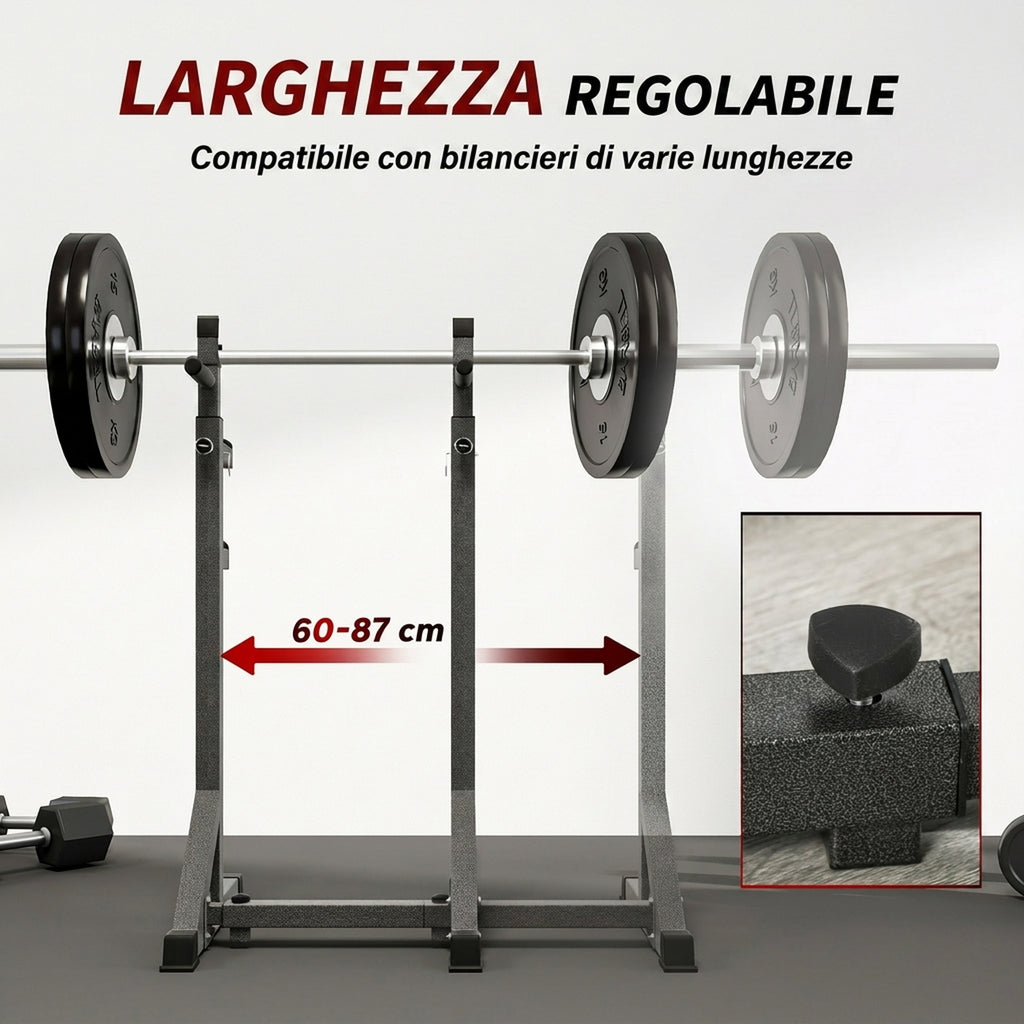 SPORTNOW Adjustable Height and Width Steel and EVA Barbell Stand, 60-87x65x121-158cm, Black