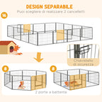 Dog and Puppy Playpen with 16 Modular Panels and 2 Entrances, 80x1.5x60cm