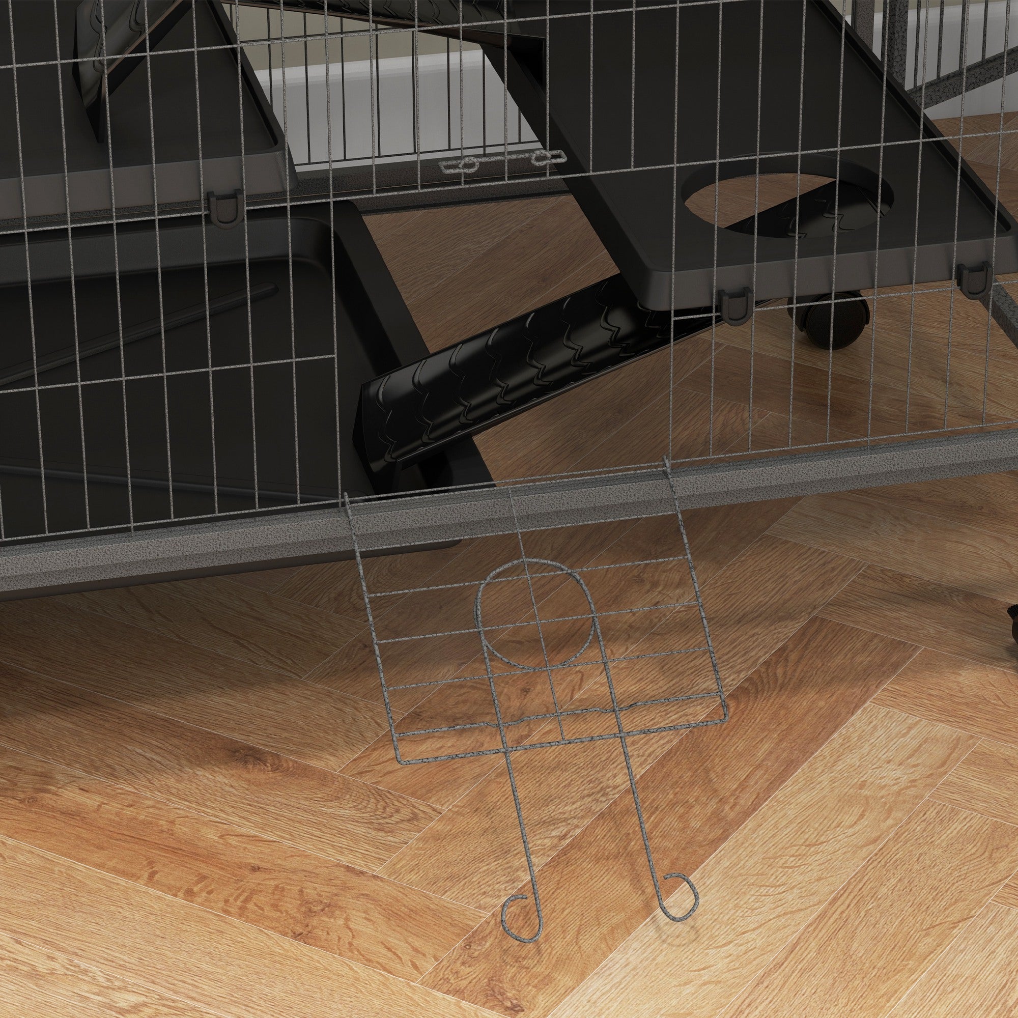 Rodent Cage with 4 Multi-Level Entrances and Hammock, Metal and PP, 80x52x128 cm, Silver and Grey