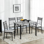 5 Piece Dining Table and Chairs Set, Rectangular Metal and MDF Dining Table and 4 Dining Chairs Grey and Black