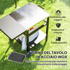 Barbecue Trolley with Steel Top and Foldable Shelf, Wheels and Hooks, 91x58x76 cm, Black