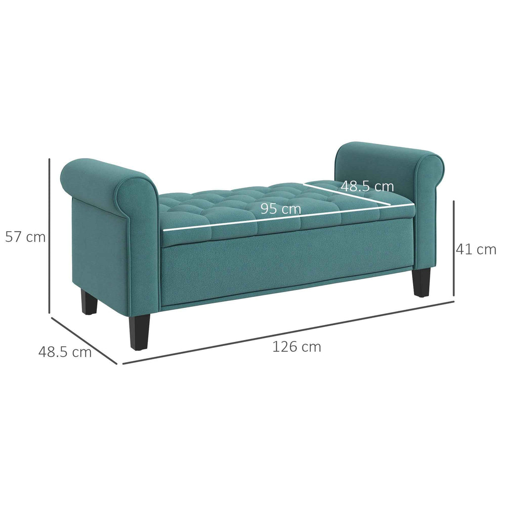 HOMCOM Velvet Fabric Bedside Bench with Storage Compartment and Armrests, 126x48.5x57 cm, Green