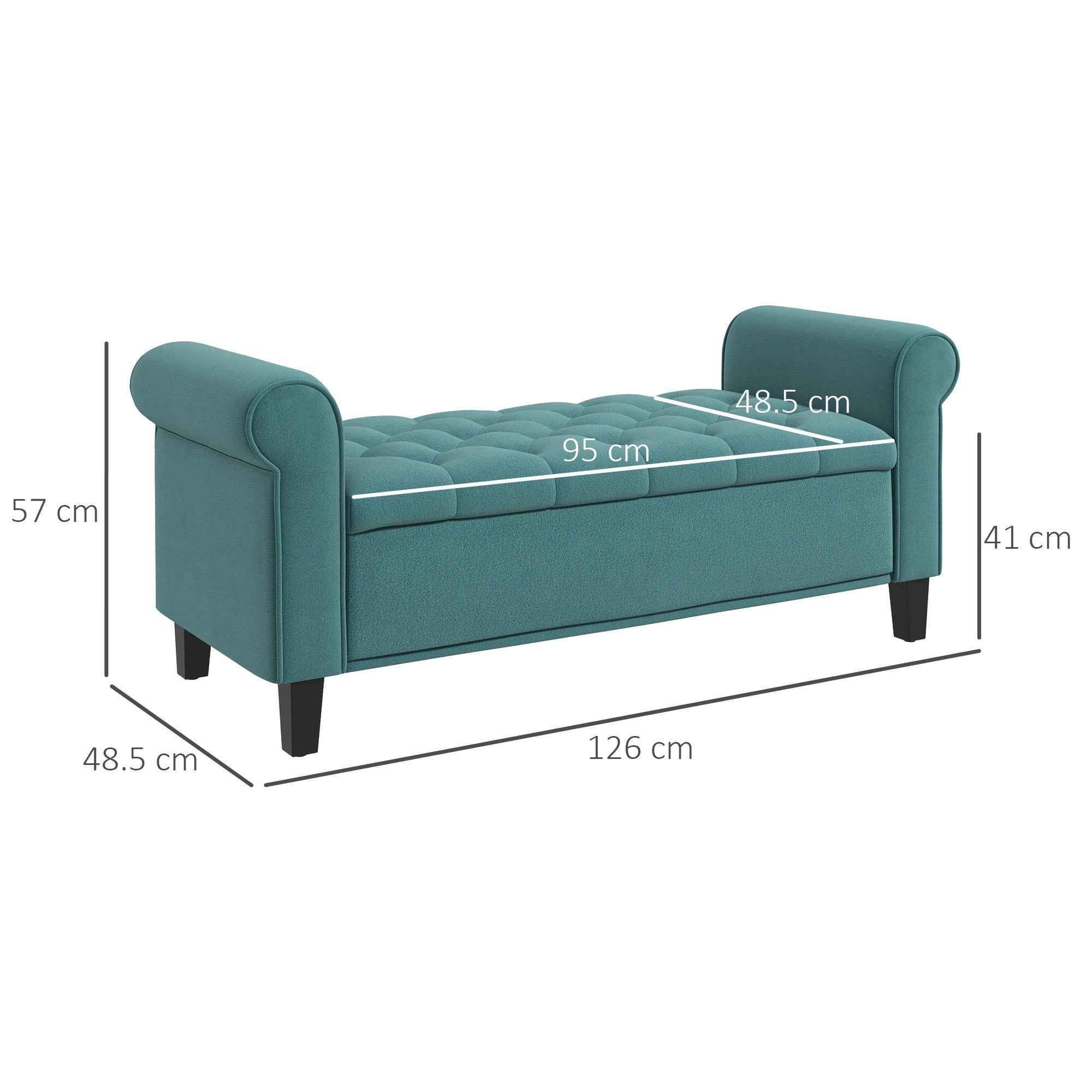 HOMCOM Velvet Fabric Bedside Bench with Storage Compartment and Armrests, 126x48.5x57 cm, Green