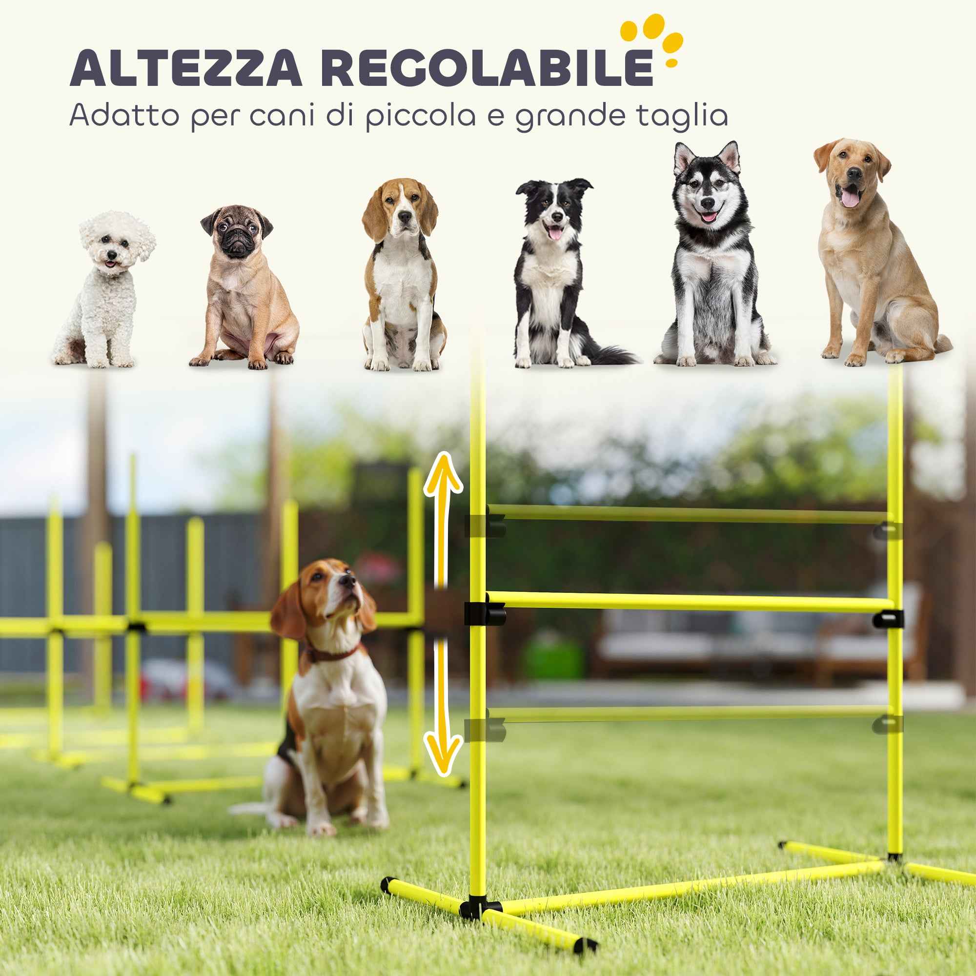 PawHut Set of 4 Agility Dog Training Hurdles, Adjustable Height, with Carry Bag, Yellow