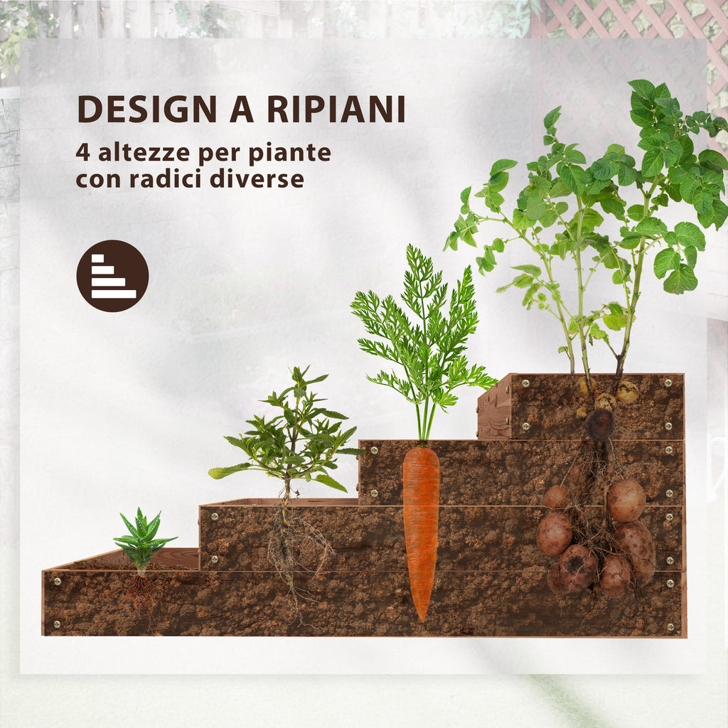 4-Level Raised Garden Bed in Fir Wood with Open Bottom, 113x113x46 cm, Brown