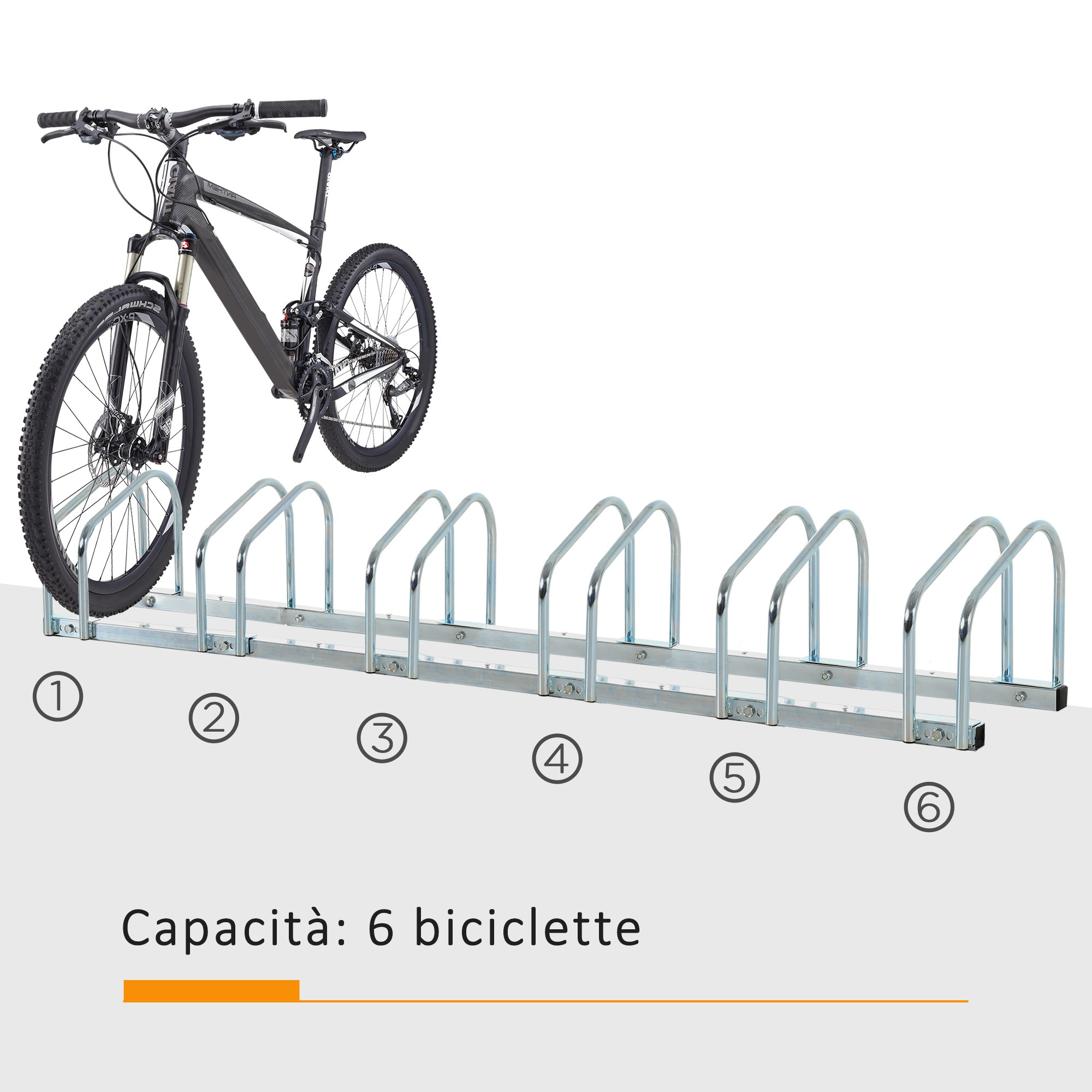 Steel Bike Rack Parking Stand for 6 Bikes, 179x33x27 cm, Silver
