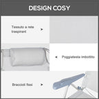 Set of 2 Folding and Reclining Camping Chairs on 6 Levels, in Aluminum and Foam, 62x65x80 cm, Light Gray
