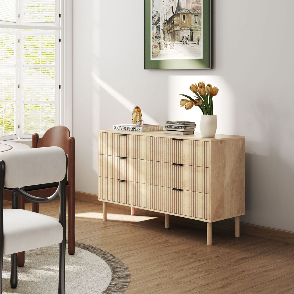 HOMCOM Nordic Style 6-Drawer Wooden Chest of Drawers for Bedroom and Entrance, 120x39.5x75 cm, Oak