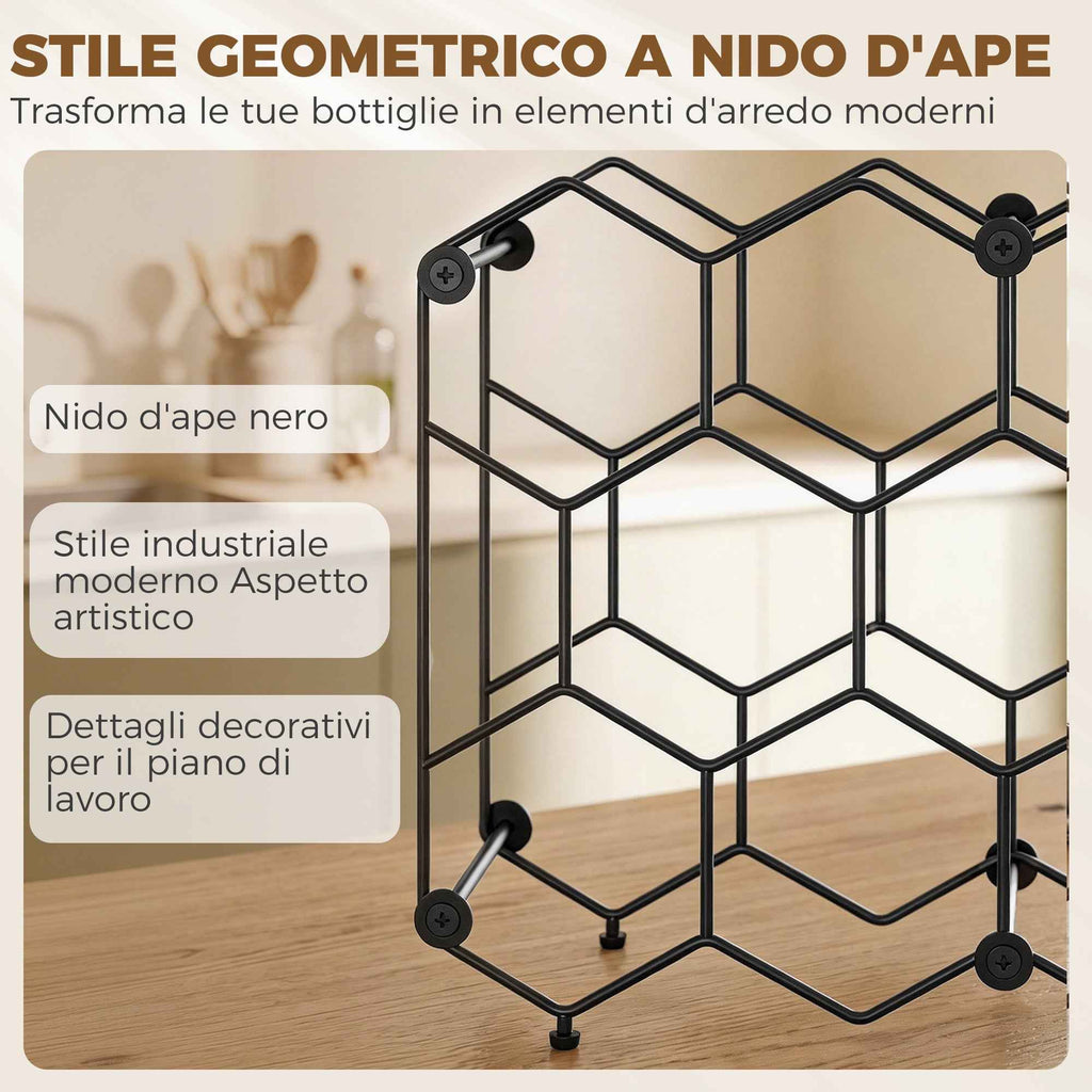 Honeycomb Geometric Design Wine Rack, Black