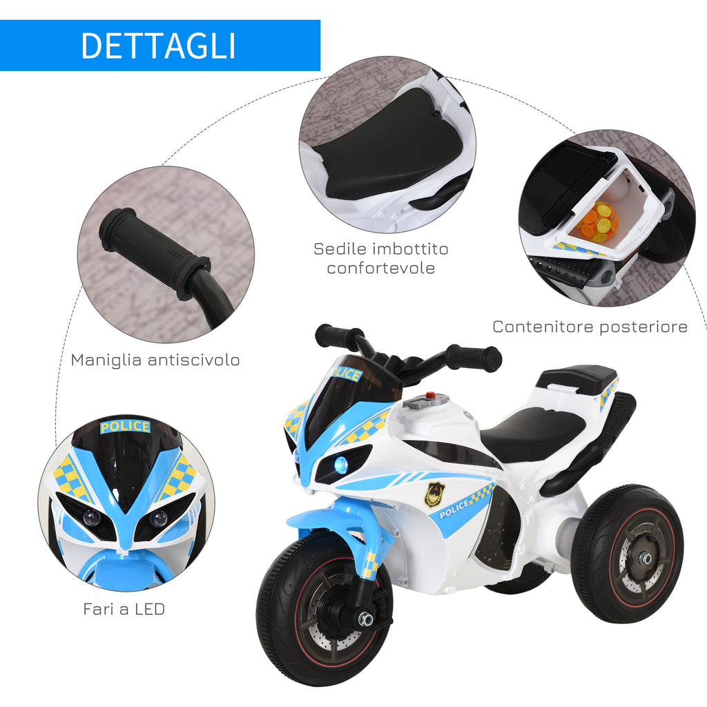 3-Wheeled Ride-On Toy Motorcycle for Kids 18-36 Months Police Style with Music and Headlights, Blue