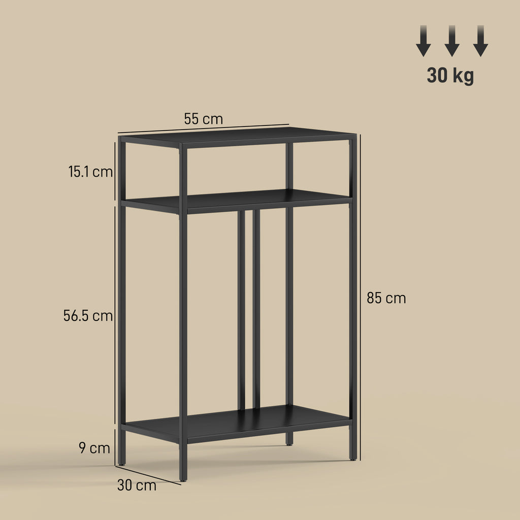 HOMCOM Console Table with 3-Tier Open Shelves, Steel, 55x30x85 cm, Black