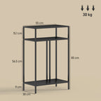 HOMCOM Console Table with 3-Tier Open Shelves, Steel, 55x30x85 cm, Black