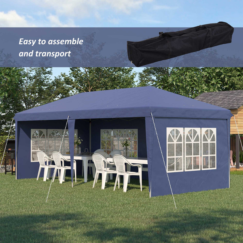 Outsunny Garden Gazebo 6x3 m height adjustable with removable walls, in steel and polyester, blue - Borgè