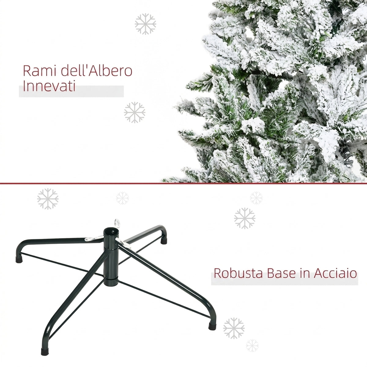 HOMCOM 180cm Tall Snow-Covered Christmas Tree with 750 Fireproof Branches and Steel Base, Green