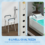 Adjustable Shower Stool with Armrests and Drainage Holes, Made of Aluminum, HDPE and EVA, 52x45x57-69 cm