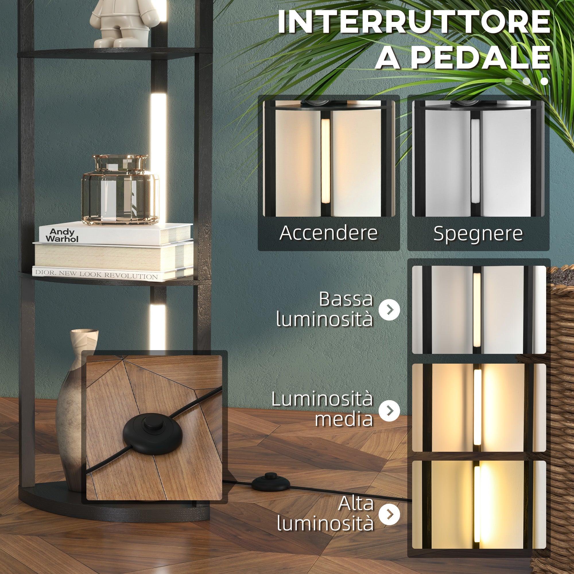 MDF Column Floor Lamp with 4 Shelves and 3000K LED Lighting, 41x29.5x163.5 cm, Black