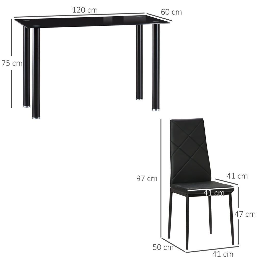 Dining Table and Chairs Set for 4, Modern 5 Pieces Kitchen Table Set with Glass Table, Padded Seat and Steel Frame - Borgè