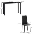 Dining Table and Chairs Set for 4, Modern 5 Pieces Kitchen Table Set with Glass Table, Padded Seat and Steel Frame - Borgè