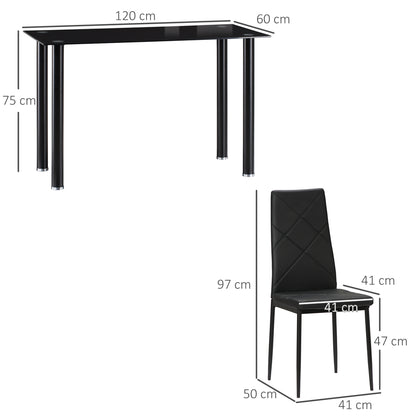 Dining Table and Chairs Set for 4, Modern 5 Pieces Kitchen Table Set with Glass Table, Padded Seat and Steel Frame