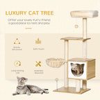 Cat Scratching Post with 2 Posts, House, Hammock, Bed and 2 Balls, Made of Wood, Fleece and Sisal, 48x40x126 cm