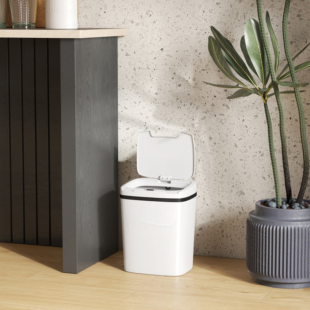 HOMCOM 15L Infrared Sensor Trash Can with 2 Opening Modes, Anti-Fingerprint Surface, Bathroom, White