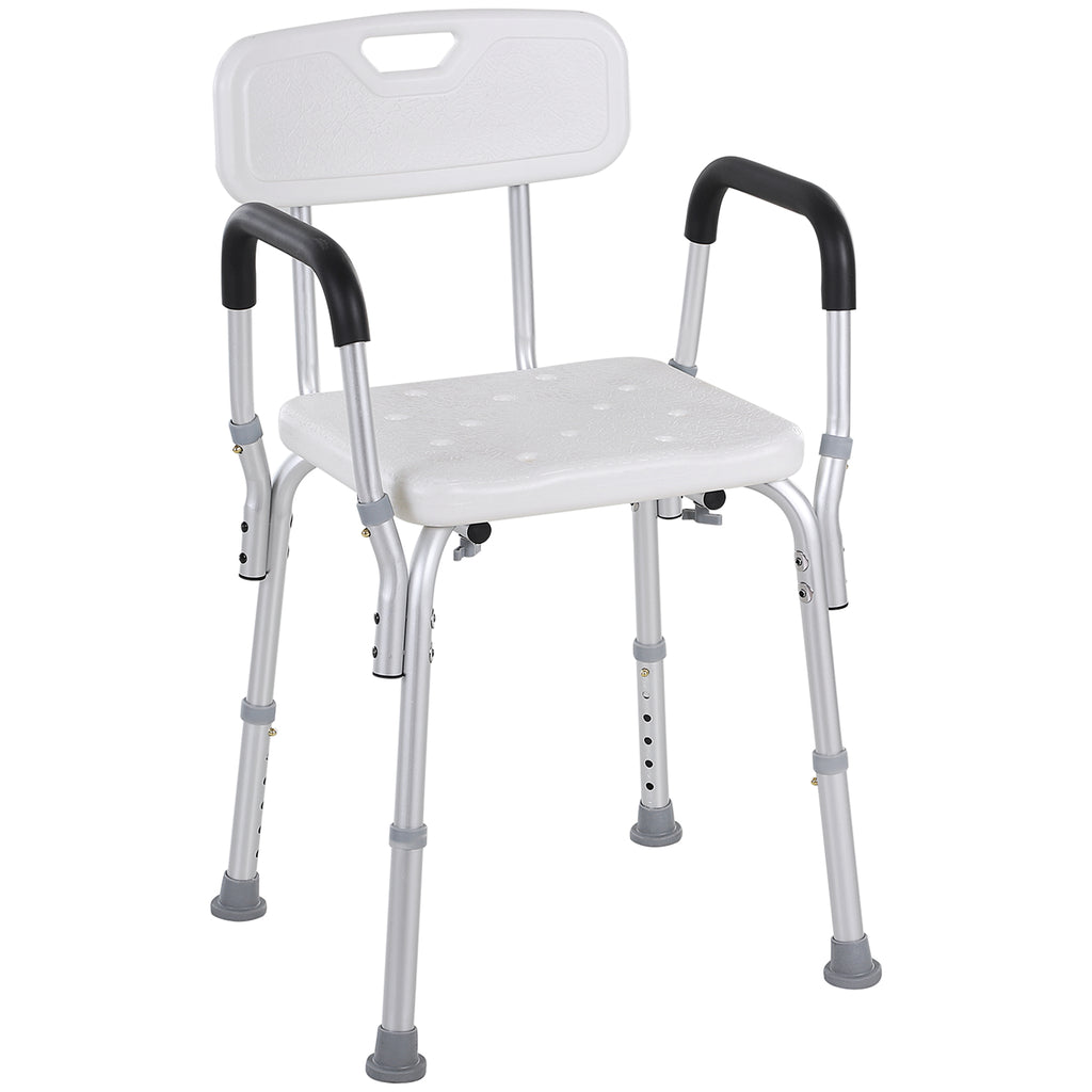 Aluminium Shower Chair with Adjustable Height and Non-Slip Feet, 51.5x51.5x71-84cm, White