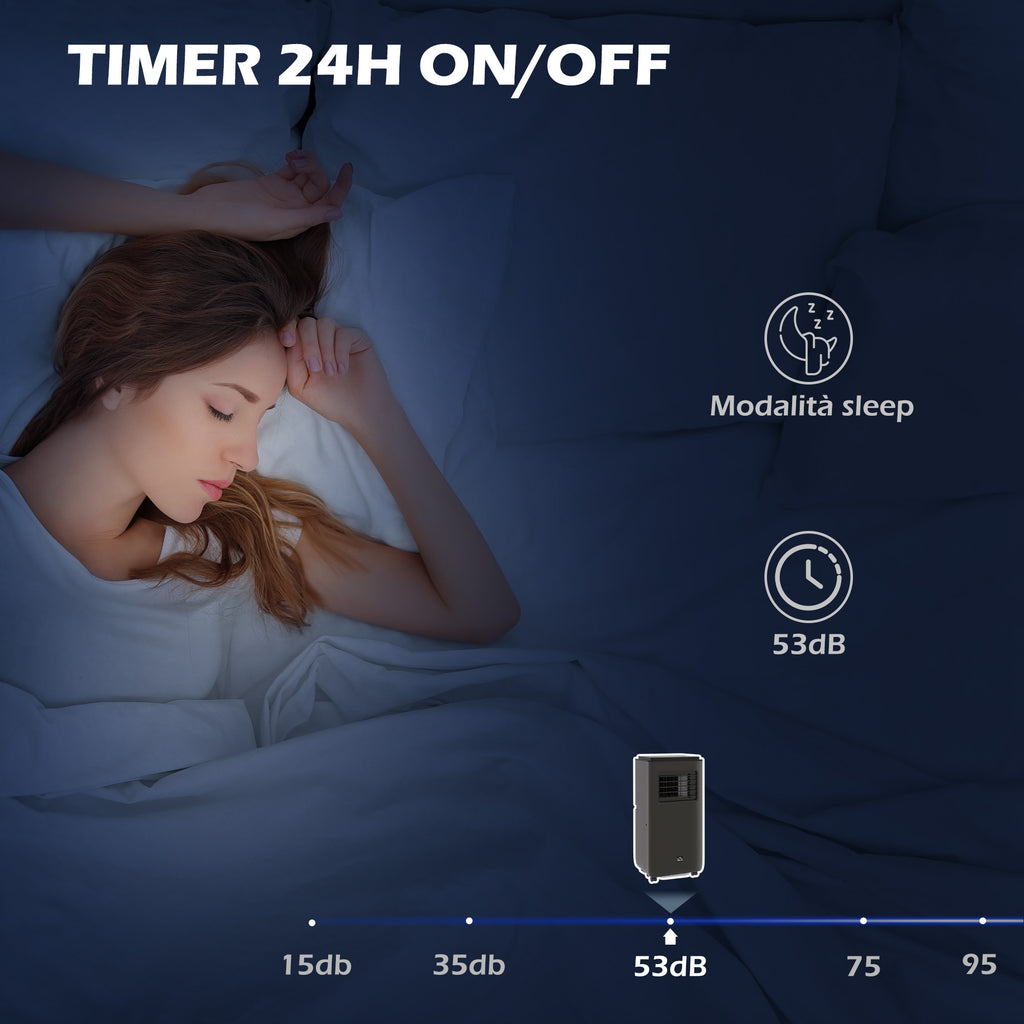 HOMCOM Portable Air Conditioner 950W with 5 Modes and 3 Speeds, in ABS Plastic and Steel, 33x28x70.4 cm, Black - Borgè