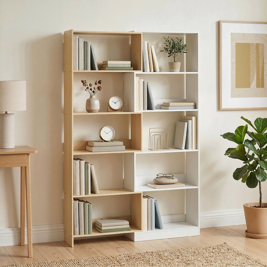 HOMCOM 5-Tier Corner Bookcase with Modular and Space-Saving Design, Made of Wood, 67x67x163.7 cm, Multicolored