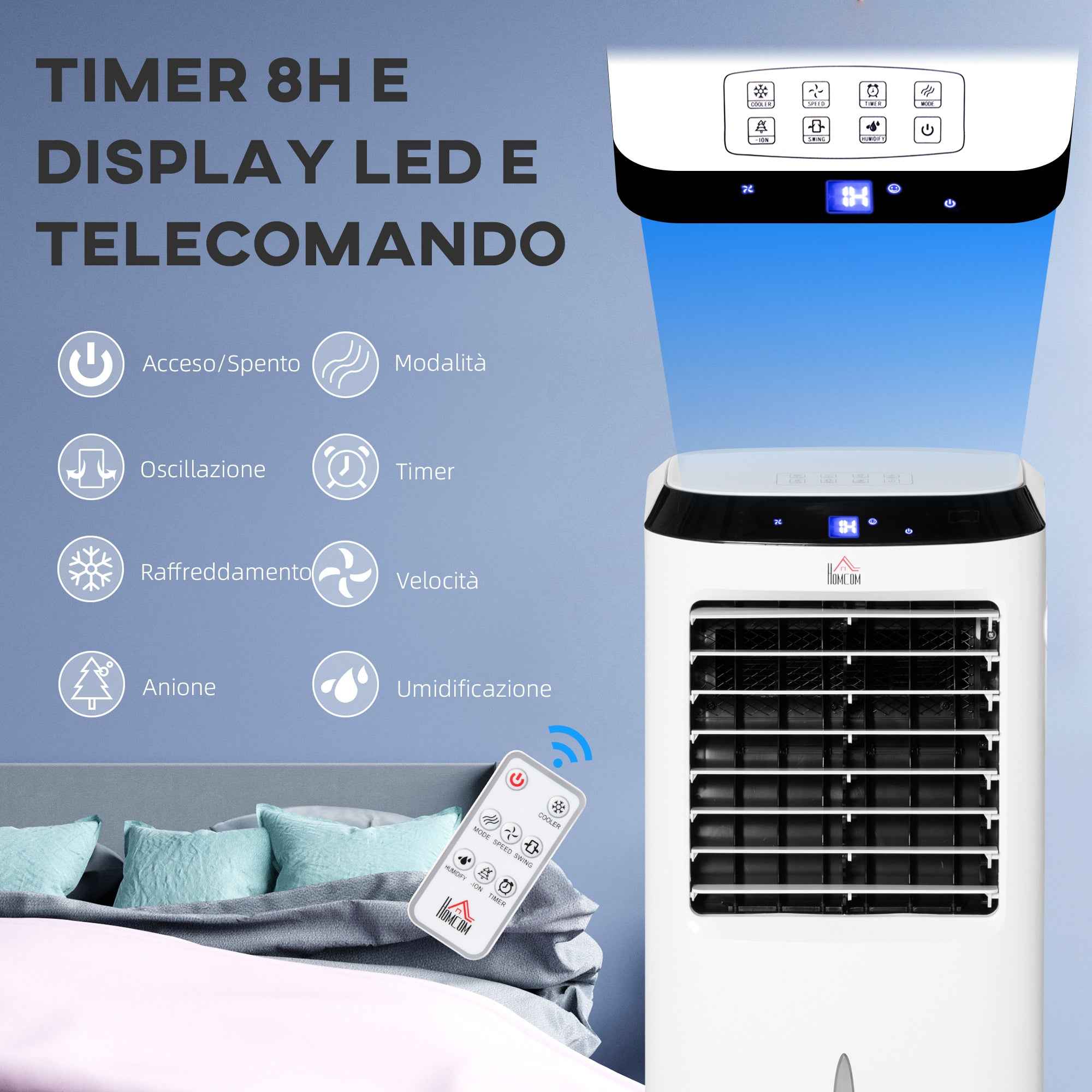 10L 4-in-1 Air Cooler with Humidifier, 8-Hour Timer and Remote Control, 38.2 x 31.6 x 76 cm, ABS, White and Black