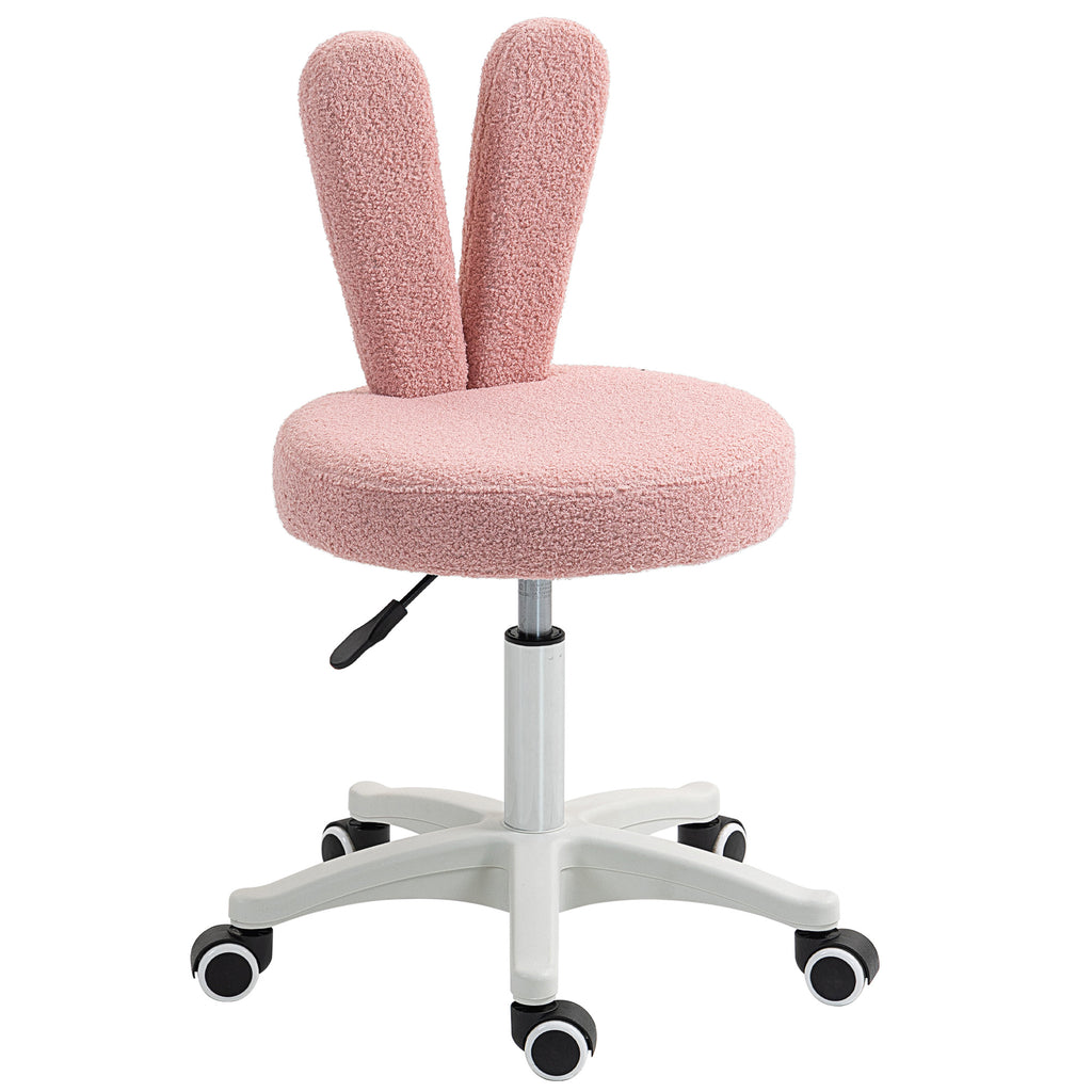 Height-Adjustable Rabbit Ear Desk Chair with Teddy Fleece Cover, Pink, 53x53x70-84 cm