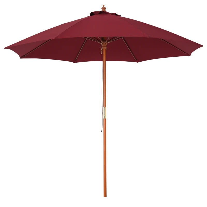 2.5x2.5m Garden Umbrella with Red Polyester Windproof Canopy and Wooden Pole - Borge' Group Limited