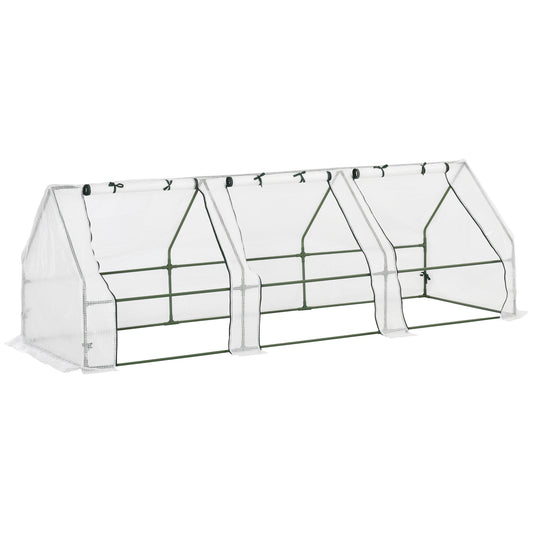 PE Tunnel Garden Greenhouse with Extended Edges and Hinged Doors, 270x90x90 cm, White