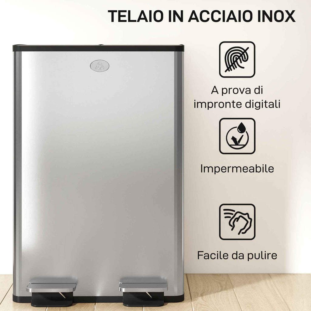 HOMCOM 2-Compartment Waste Bin, 28L, Silver