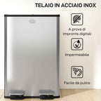 HOMCOM 2-Compartment Waste Bin, 28L, Silver