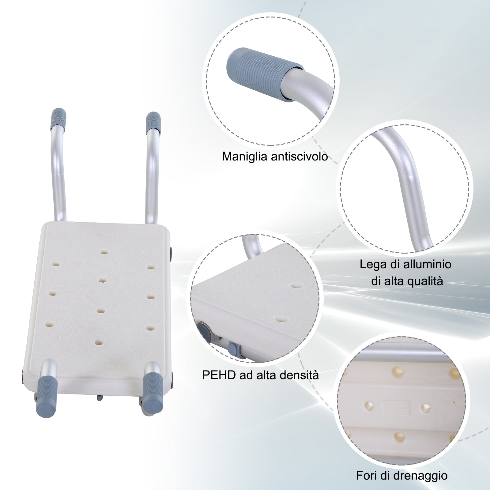 Aluminum Alloy and Plastic Bathtub Seat, Adjustable Width 73-83cm Bathtub Stool, Max. Load 150kg