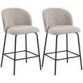 Set of 2 Bar Stools with Backrest and Footrest, Fabric Upholstery and Steel Legs, Grey