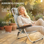 Outsunny Set of 2 Folding and Reclining 4-Position Deck Chairs with Headrest, Aluminum, 62x61x80 cm, Gray
