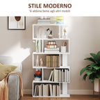 5-Tier S-Shaped Asymmetric Bookcase with 10 Open Shelves, Wooden, 80x24x159 cm, White
