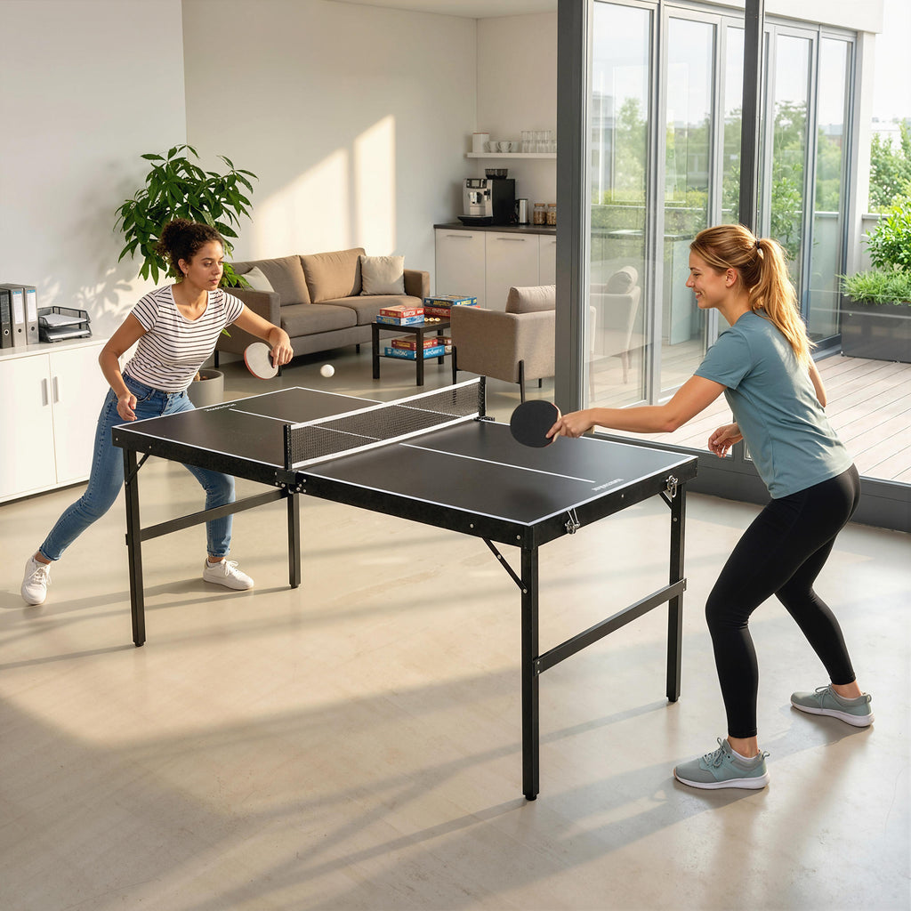 SPORTNOW Mini Folding Ping Pong Table with Net and Carrying Handle, Aluminum and MDF Ping Pong Table