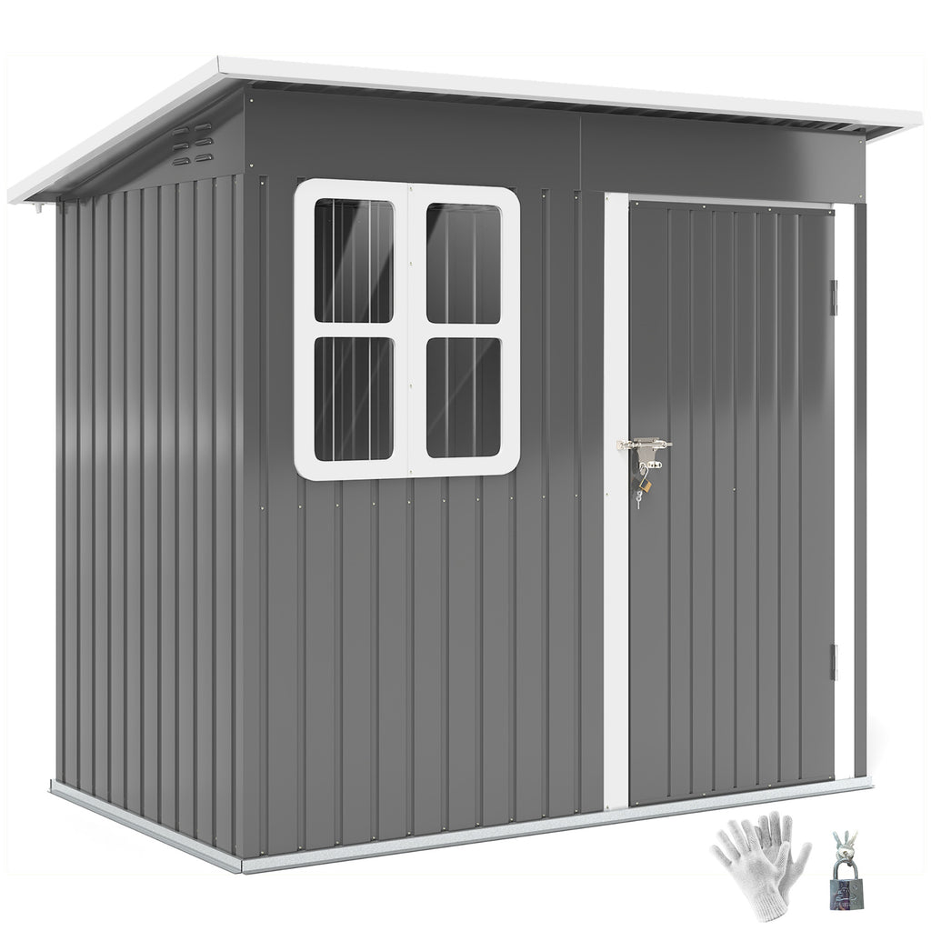 Steel Garden Shed with Locking Door, Window and Air Vents, 2.2 x 1.3 m, Gray