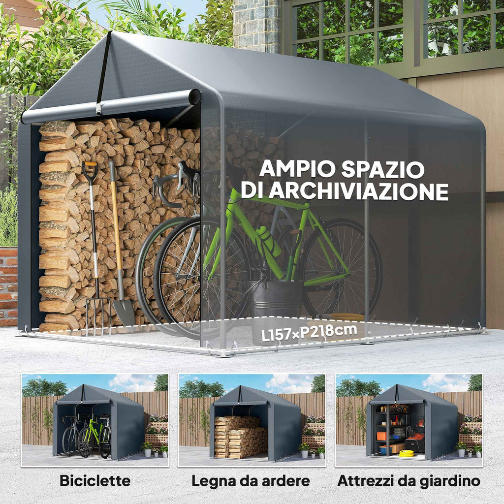 Outsunny Garage Tent with Reinforced Waterproof Cover and Zip Entrance, Galvanized Steel, 162x221.5x163 cm, Grey