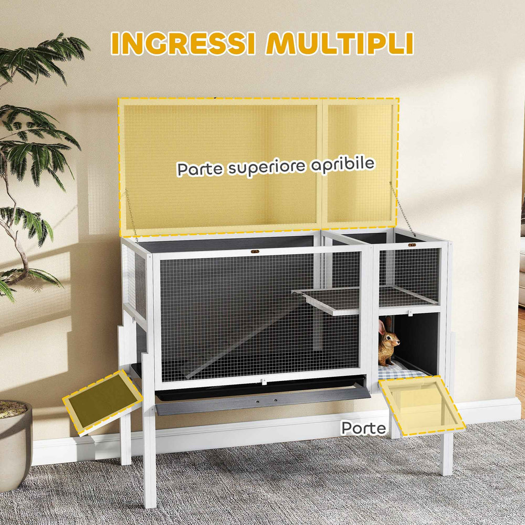 PawHut Raised Indoor Rabbit and Hamster Cage with Removable Tray and Opening Roof, Grey