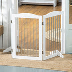 3-Panel Folding Dog Gate in Wood and Steel, 154 x 30 x 80 cm, White