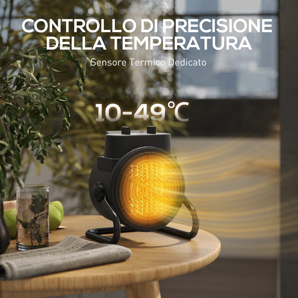 Electric Heater, Adjustable, 3-Mode, Fireproof PP and PA, 21.5 x 15.8 x 22 cm, Black