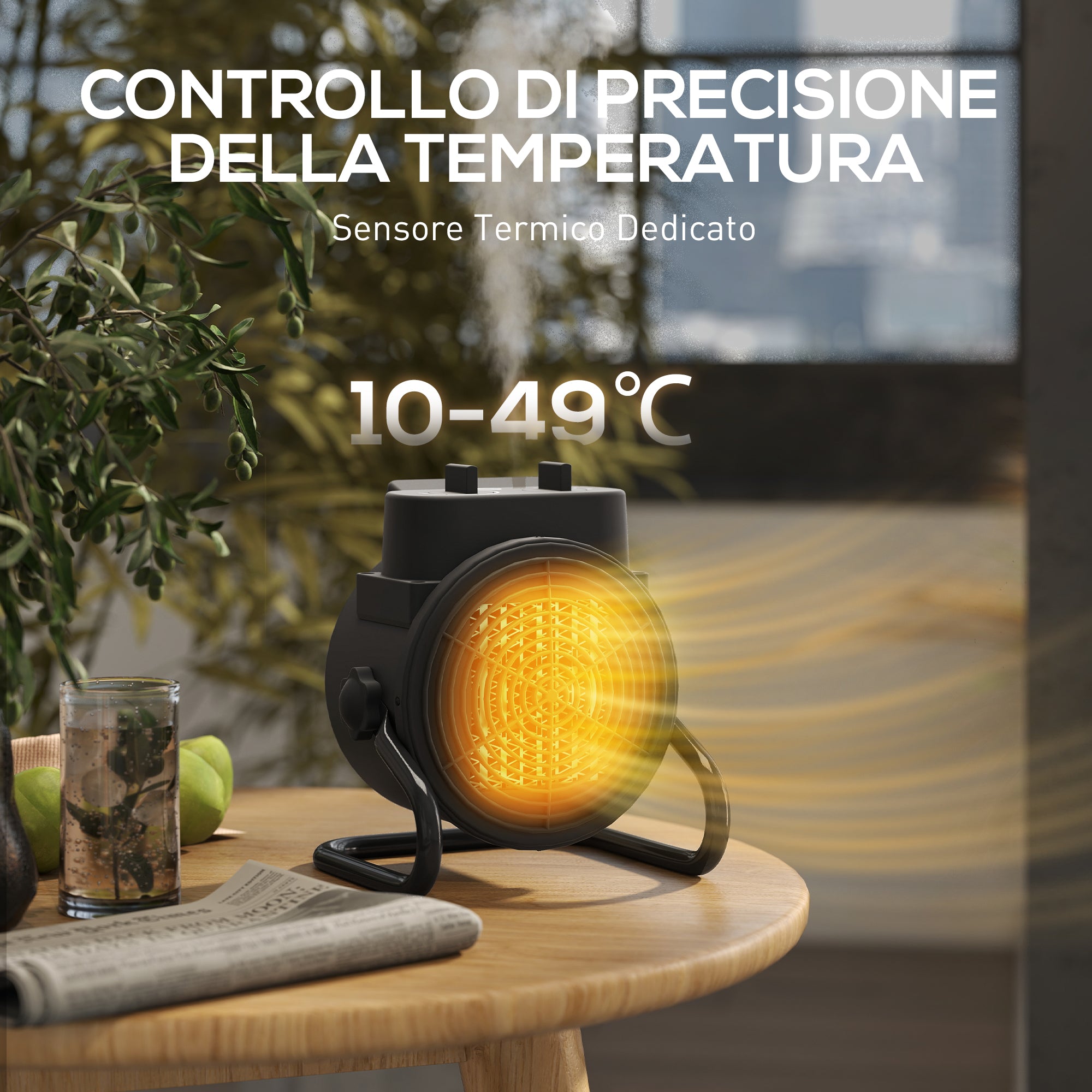 Electric Heater, Adjustable, 3-Mode, Fireproof PP and PA, 21.5 x 15.8 x 22 cm, Black