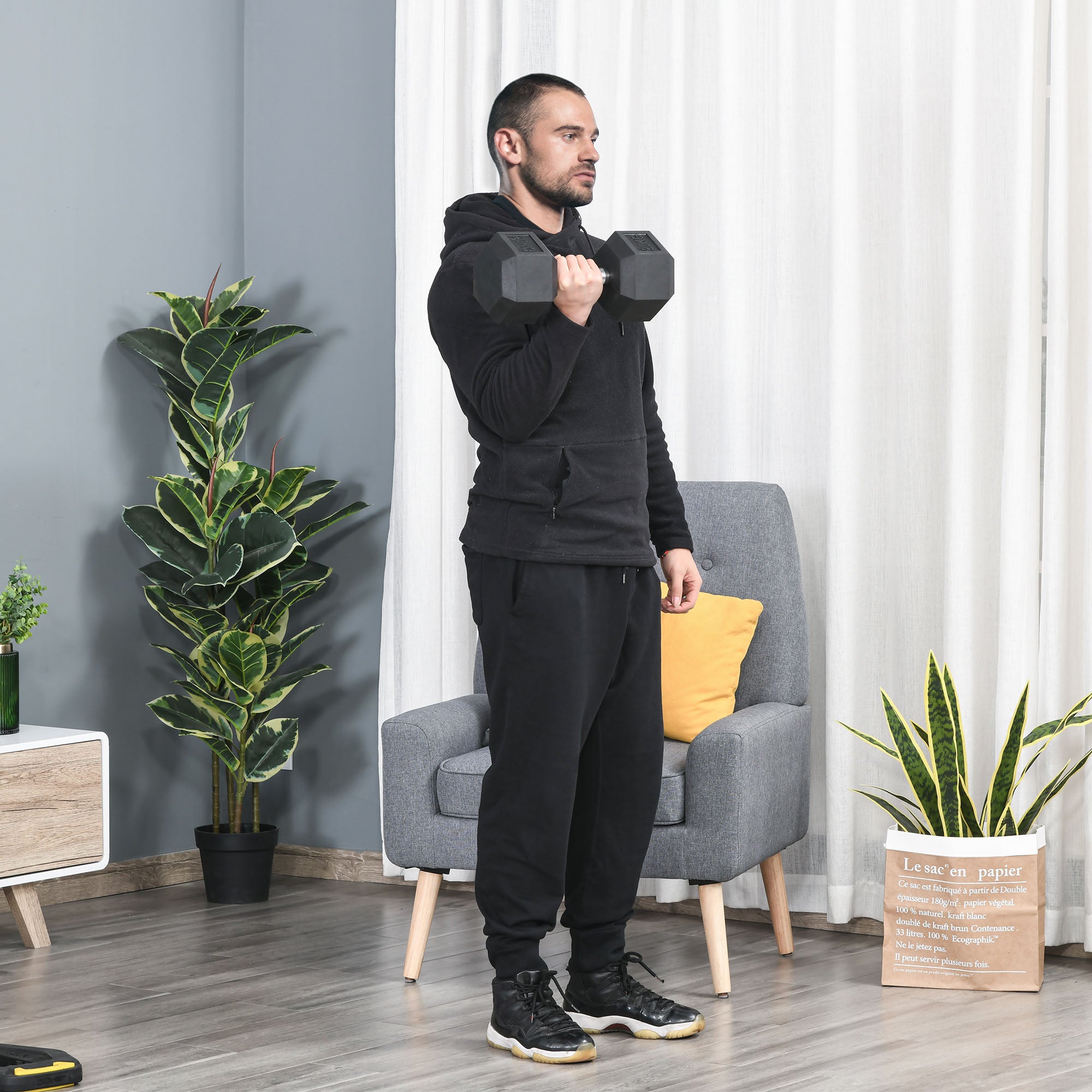 20kg Hex Dumbbell Steel & Rubber for Gym, Home & Office Workout, Black