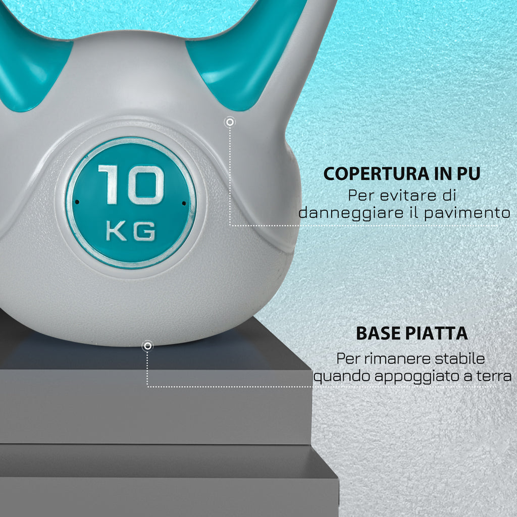 SPORTNOW 10kg Kettlebell in PU and Sand with Flat Base and Handle for Deadlifts, Squats and Lifts, 22x16x26 cm, Dark Green