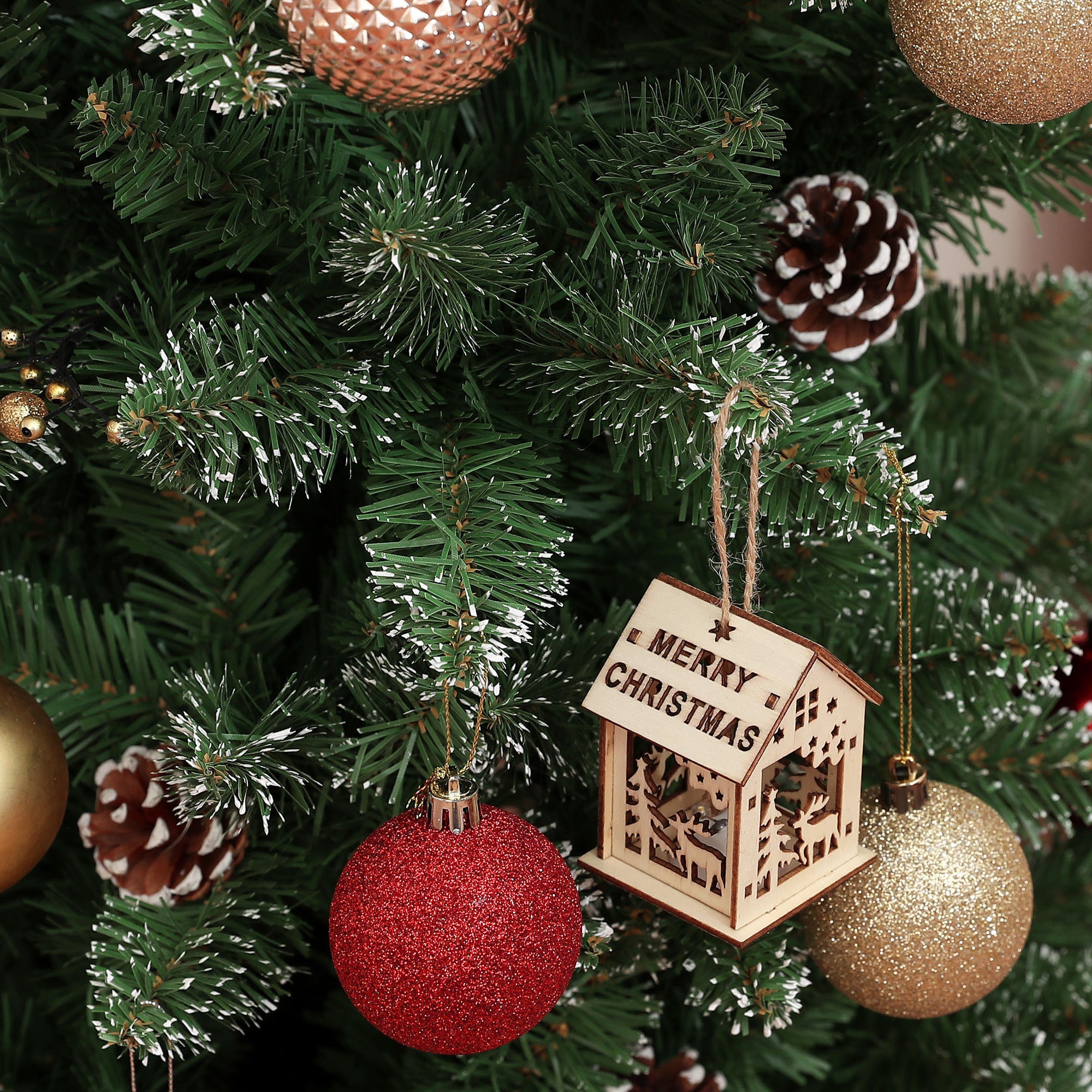 150cm Tall Snow-Covered Christmas Tree with 395 Branches, Pine Cones and Steel Base