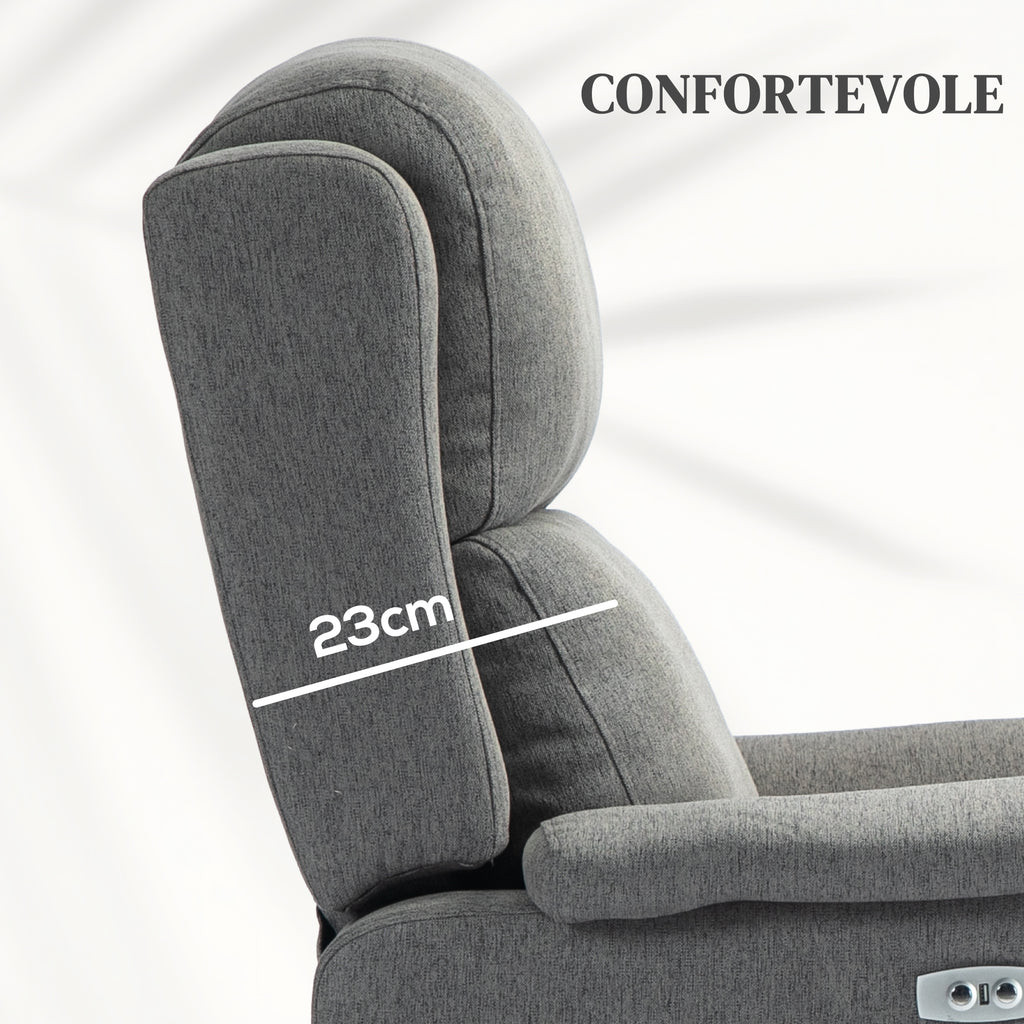 Reclining Chair with Footrest, in Linen Effect Fabric, Wood and Metal, 77x91x106 cm, Dark Grey